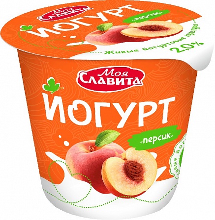 картинка Йогурт п/стакан в sleeve этикетке "Персик" м.д.ж. 2% 140г ТМ Моя Славита 