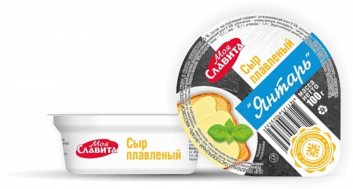 картинка Сыр плавленый пастообразный п/стакан "Янтарь" м.д.ж. 45 % 100 г ТМ Моя Славита 