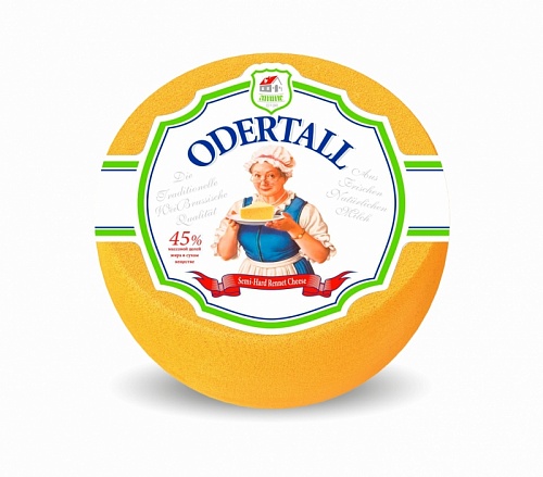 картинка Сыр полутвердый весовой Odertall, цилиндр, пакет полимерный, короб из картона м.д.ж. 45% ТМ Милкавита 